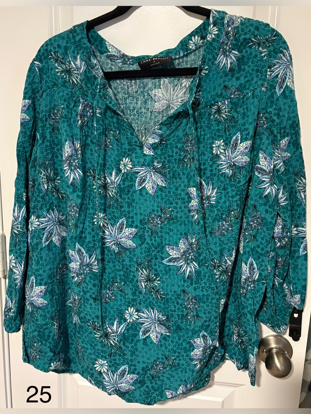 Lane Bryant Teal Floral V-Neck Blouse